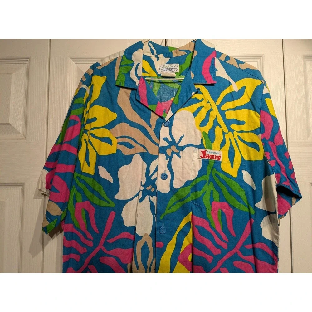 VINTAGE Surf Line Hawaii Shirt Men M Blue Aloha Hawaiian Original Jams World 80s - Picture 2 of 13